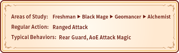 Freshman  BlackMage Geomancer Alchemist Ranged Attack Rear Guard, AoE Attack Magic